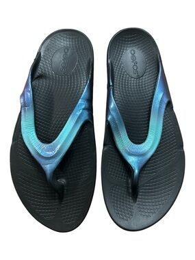OOFOS OOlala Luxe Recovery Sandals Atlantis Blue Size 10